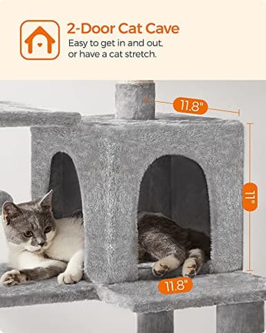 Feandrea Cat Tree, 56.3-Inch Cat Tower for Indoor Cats, Multi-Level Cat Condo with 4 Scratching Posts, 2 Perches, Hammock, Cave, Light Gray UPCT161W01 - Image 5