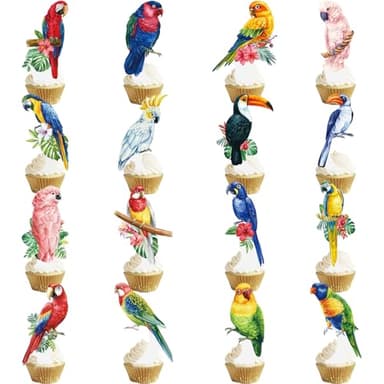 Tropical Bird Cupcake Toppers 48Pcs Parrot Birthday Cupcake Toppers Tropical Bird Party Decorations Summer Rainforest Bird Cupcake Picks for Hawaiian Luau Party Supplies - Image 2