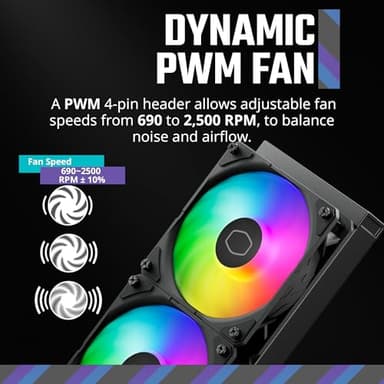 Cooler Master 240 Atmos High Performance Close-Loop AIO Liquid Cooler, R9|i7 Dual Chamber Pump, Customize Cover, Sickleflow Edge PWM, aRGB Lighting, AMD Ryzen AM5|4, Intel LGA 1851|1700 Platform - Image 6