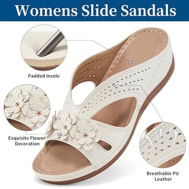 Ecetana Sandals for Women Wedge Shoes: Slip On Dressy Summer Comfortable Slides Sandals Lightweight Memory Foam Platform Shoes - Image 3