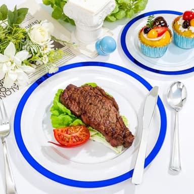 U-QE 120pcs Royal Blue Plastic Plates - Blue Disposable Plates Heavy Duty - Includes 60 10" Dinner & 60 7" Dessert Plates for Party, Birthday - Image 3