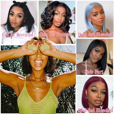 Qangelabeauty 4x6 Glueless Wigs - Human Hair 8 Inch Bob, Pre Plucked, Pre Cut, 180% Density, HD Transparent Frontal Lace Front Wigs for Women - Image 5