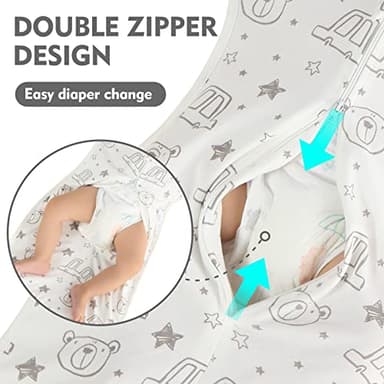 ANYEDDE Baby Transition Swaddle Sack, Baby Swaddle Arms Up Transition Bag,Snug fit Calms Startle Reflex, Breathable Cotton Newborn Sack, 2-Way Zipper Cars & Bears (0-3 Month) - Image 3