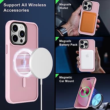 MOCCA Strong Magnetic for iPhone 14 Pro Max Case [Compatible with Magsafe] [10FT Military Grade Protective] Translucent Matte Slim Shockproof Case for iPhone 14 Pro Max 6.7"-Pink - Image 2