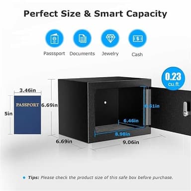Bonsaii Safe Box with Key Lock, Steel Security Lock Box, 0.23 Cubic Feet, 9.06" W x 6.69" D x 6.69" H, Small Hidden Safe for Cash Jewelry - Image 3