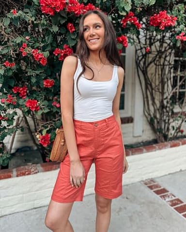 luvamia Womens Long Shorts High Rise Shorts Cute Summer Outfits for Women Spiced Coral Size Medium Size 8 10 - Image 5