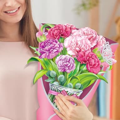 Airpark Pop Up Flower Card, 10 Inch Carnation 3D Paper Flowers Bouquet, Popup Greeting Cards with Blank Note Card & Envelope, Birthday, Graduation Decorations, Get Well Soon, Thank You Gifts for Women Mother - Image 5