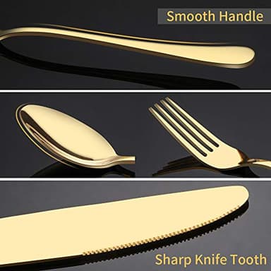 Briout Gold Silverware Set, 20 Piece Golden Cutlery Set Service for 4, Stainless Steel Flatware Set Include Spoons Forks Knives Tableware Utensil Set for Kitchen Home Restaurant, Shiny Gold Polished - Image 4