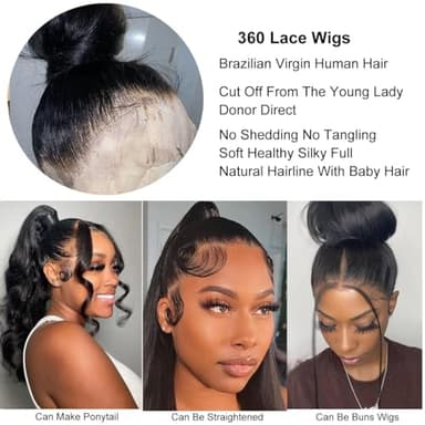 Umeiw 360 Lace Front Wigs Human Hair Pre Plucked Transparent Lace Frontal Wigs for Black Women 360 Hd Full Lace Human Hair Wigs 150% Density Natural Black 12 Inch - Image 4