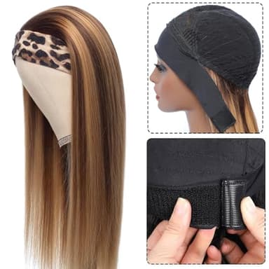 Unvizossa Highlight Ombre Straight Headband Wigs Human Hair Ombre Headband Wig for Women Machine Made Wig Brazilian Virgin Human Hair 150% Density 22 Inch - Image 7