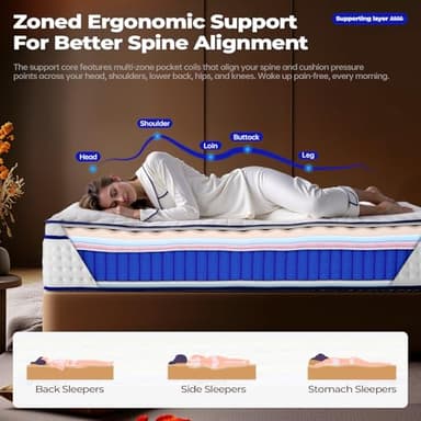 Queen Size Mattress,10 Inch Queen Mattress in a Box,with Memory Foam&Coil Pocket Springs,Medium Firm,Motion Isolation&Pain Relief&Lumbar Support,Enhanced Edge Support,Certified Safe Foam&Fabrics - Image 4