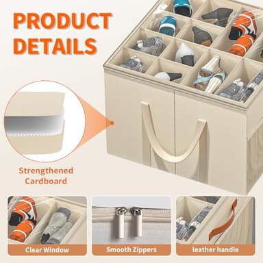 Aokeyee Shoe Storage Organizer for Closet, Large Shoe Box Storage Containers with Clear Cover and Reinforced Handles, Foldable Shoe Storage Organizer Box Bin, Fits to 12-16 Pairs, 2 Pack (Beige) - Image 4