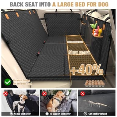 Lekereise Back Seat Extender for Dogs, Hard-Bottom Hammock Holds up to 400 lb, Waterproof with Mesh Window & Storage Pockets – Universal Fit, Black - Image 2