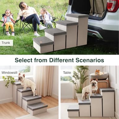Love's cabin Dog Stairs for Small Medium or Large Dogs with Storage and Adjustable Steps, Foldable Cat Steps for Bed or Couch, 4-Step Gray Folding Ramp with Zip up to 200 lbs, Light Grey - Image 6