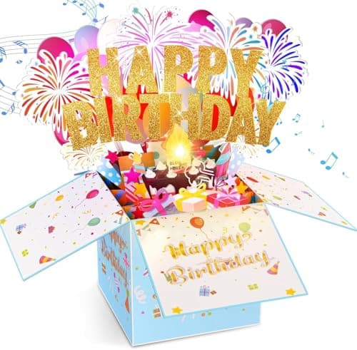 Large Pop Up Birthday Cards with Blowable Lights and Music,1-100 Ages Funny Happy Birthday Cards 3D Greeting Cards Special Birthday Gifts for Kids Teens Women Men Son Daughter - Image 1