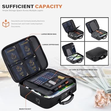 Golkcurx Fireproof Document Box, Multi-Layer Fireproof Important Document Organizer with Lock, File Storage CaseShoulder Strap, Waterproof Document Safe Portable Travel Home Organizer Bag (Black) - Image 5