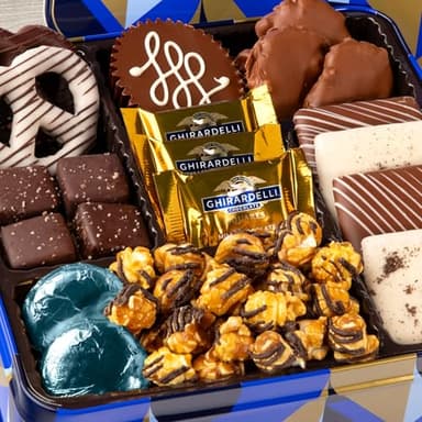 Blue Bow Gourmet Artisanal Chocolate Assortment Gift Tin for Birthday, Thank You, Business Gifts, Holiday - Image 2