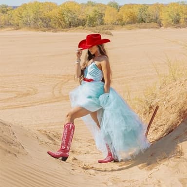 Red Cowboy Boots for Women Cowgirl Knee High Boots with Classic Embroidered Pull On Pointed Toe Chunky Heel Vintage Wedding Country Tall Western Boots Size 6 - Image 3