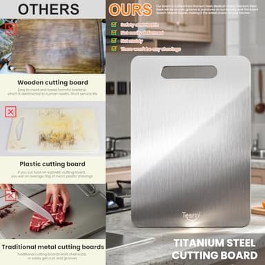 3 Pack Titanium Cutting Board - 100% Pure Titanium Cutting Boards For Kitche,Easy to clean, Double-sided food-grade Cutting Board For Meats, Fruits And Vegetables (M+L+XL) - Image 2