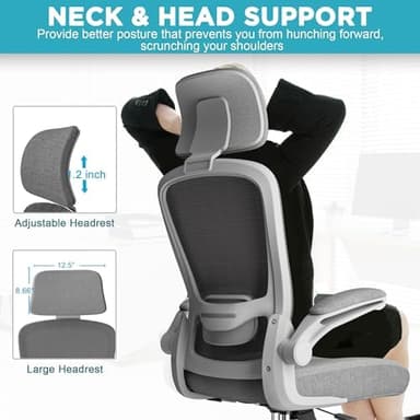 Mimoglad Office Chair, Comfy Desk Chair - High Back Ergonomic Computer Chair with Adjustable Lumbar Support & Headrest, Flip-up Armrests for Guitar Playing, Swivel Task Chair for Home Office - Image 5