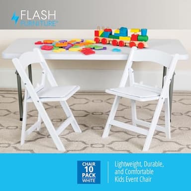 Flash Furniture Hercules Series Kids Padded Folding Chairs for Children, Children's Event Seats with 264-lb. Static Weight Capacity, Set of 10, White - Image 4