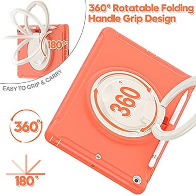 BATYUE for iPad 9th/ 8th/ 7th Generation Case (iPad 10.2 Case 2021/2020/2019) with Screen Protector,Rugged Case with Rotating Stand/Pencil Holder/Pencil Cap Holder (Coral Orange) - Image 2