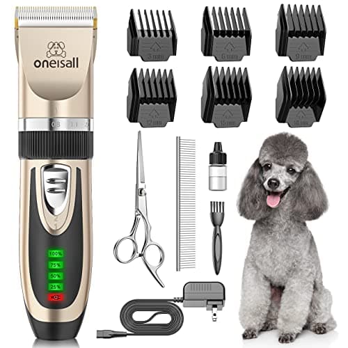 oneisall Dog Clippers Low Noise, 2-Speed Quiet Dog Grooming Kit Rechargeable Cordless Pet Hair Clipper Trimmer Shaver for Small and Large Dogs Cats Animals (Gold) - Image 1