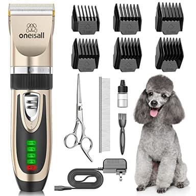 oneisall Dog Clippers Low Noise, 2-Speed Quiet Dog Grooming Kit Rechargeable Cordless Pet Hair Clipper Trimmer Shaver for Small and Large Dogs Cats Animals (Gold) - Image 1