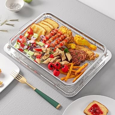 Air Fryer Basket, OPENICE 2 Set Air Fryer Pan and Crisper Tray for Oven, Non-stick Oven Air Fryer Basket for Baking and Crispy Foods - Large & Medium - Image 6