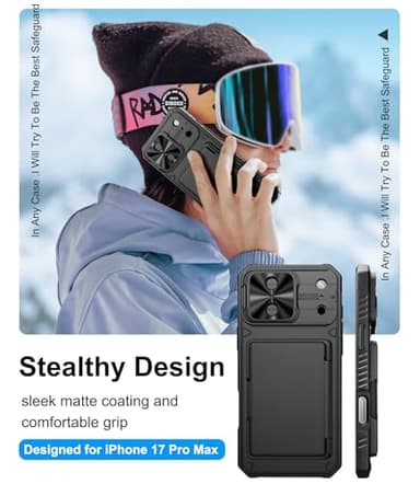 BXYJY for iPhone 17 Pro Max Case Wallet, Card Holder (4-5 Cards), Slide Camera Cover, Military Drop Protection, Rugged Heavy Duty Men Women Protective Phone Case for iPhone 17 Pro Max 6.9" 2025, Black - Image 7