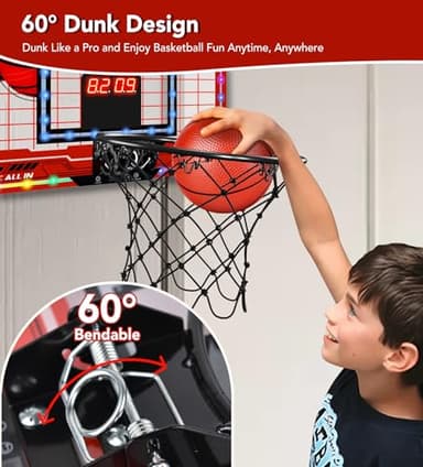 Basketball Hoop Indoor for Kids-Over The Door Mini Basketball Hoop with LED Light, Scoreboard, Remote Control and 3 Modes & Balls-Boys Girls Toys for Ages 3 4 5 6 7 8 9 10 + Years Old Birthday Gifts - Image 5