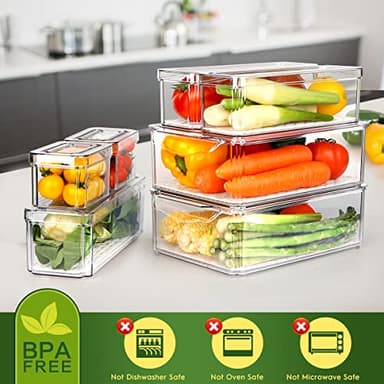 ZIJUND 14 Pack Fridge Organizer, Stackable Refrigerator Organizer Bins with Lids, BPA-Free Fridge Organizers and Storage Containers for Fruit, Vegetable, Food, Drinks, Cereals, Clear - Image 2