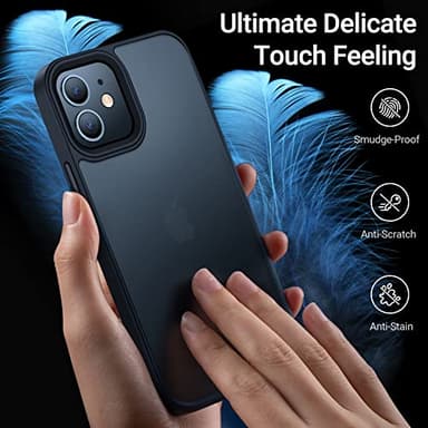 TORRAS Shockproof for iPhone 12 Case/for iPhone 12 Pro Case, [Military Grade Drop Tested] Translucent Matte Hard PC Back with Soft Silicone Edge Slim Protective Guardian, Black - Image 5