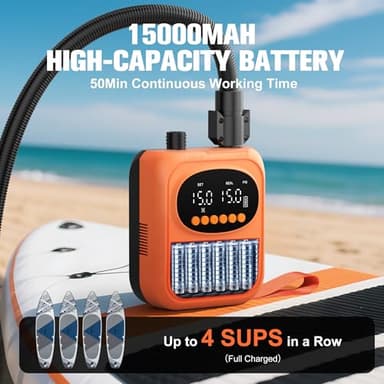 OFISPEED Electric Paddle Board Pump, Rechargeable 20PSI High Pressure SUP Pump with Auto-Off, Dual Stage Inflation & Deflation for Stand Up Paddle Boards, Boat, Tent, Mattress - Image 4