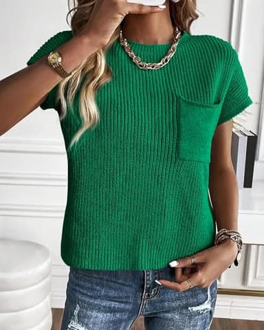 KIRUNDO Summer Fall Short Sleeve Sweater for Women 2025 Casual Sweater Vest Cotton Knit Pullover Tank Tops Fashion Clothing(Green, Small) - Image 3