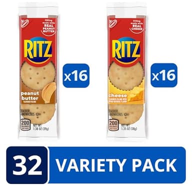 RITZ Peanut Butter and Cheese Sandwich Crackers Variety Pack, Lunch Snacks, 32 Snack Packs (6 Crackers Per Pack) - Image 3