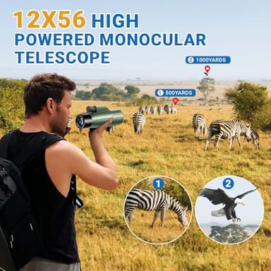 12x56 Monoculars for Adults High Powered, HD BAK4 FMC Monocular Telescope with Smartphone Adapter & Tripod, Portable Lightweight Monocular Scope for Bird Watching, Stargazing, Concerts & Sports Events - Image 4