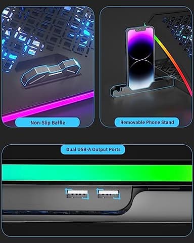KeiBn Upgraded Gaming Laptop Cooler Pad with 9 Quiet RGB Fans, Cooling Pad for 15.6-17.3 Inch Laptops with 7 Height Stands, 2 USB Ports, Phone Stand-Blue - Image 7