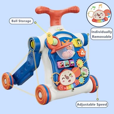 HYES 5 in 1 Baby Push Walker for Baby Boy, Activity Center Learning to Walk, Sit to Stand, Early Learning Push Toys for Infant 12 Months, Walking Toys Gift for Toddler Boys, Blue - Image 5