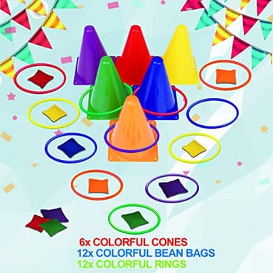 unanscre 31PCS 3 in 1 Carnival Outdoor Games Combo Set for Kids, Soft Plastic Cones Bean Bags Ring Toss Game, Gift for Birthday Party/Xmas - Image 2