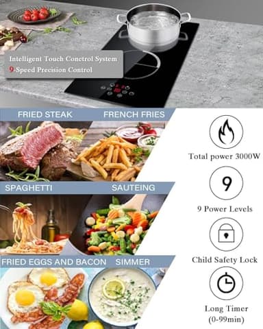 Cooksir 2 Burner Electric Cooktop 220V - 12 Inch 2 Burner Electric Stove 3000W, Buili-in Two Burner Ceramic Stove Sensor Touch with Timer, Safety Lock, Overheat Protection, 220V Hard Wired (No Plug) - Image 4