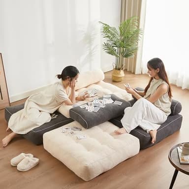 Afuson Folding Chair Bed, Futon Sofa, Floor Couch for Adults Chair for Living Room, Lounge Sofa, Convertible Sofa Bed, Small Couches for Small Spaces, Beige - Image 5