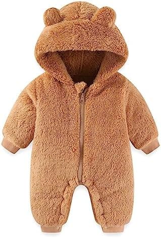 Newborn Baby Bear Outfit Suit Girls Boys Fleece Jumpsuit Romper Hooded Winter Snowsuit Clothes - Image 3