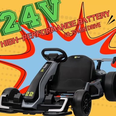 KerryYoo K61 Go Kart Electric Drift Kart with Length Adjustable Seat, 24V Outdoor Ride on Toy with 4 Speed Mode, Crazy Cart for Kids 6-12 Years Old, Fast 300W Motor, 8.5 MPH, Bluetooth - Gray - Image 2