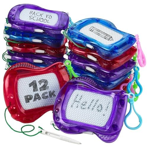 Bedwina Mini Magnetic Drawing Board for Kids - (Pack of 12) Backpack Keychain Clip Drawing Boards, Erasable Doodle Sketch Writing Pad Boys & Girls, Birthday Kids Party Favors - Image 1
