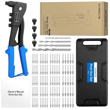 VORXEON Pop Rivet Gun Kit 3/32" 1/8" 5/32" 3/16" Heavy Duty Riveter Tool With 4 Drill Bits And 100 Rivets, Quick Replacement Rivet Nozzles For Metal, Furniture, Automotive - Image 7