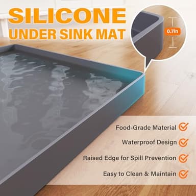 FLATO Waterproof Under Sink Mat 34" x 22" Shelf Liner for Kitchen and Bathroom, Cabinet Protector, Organizers and Storage, Flexible Silicone Drip Tray - Image 2