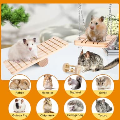 VESPRO Hamster Toys Set, Guinea Pig Toys Small Animal Chewing Toy and Rat Cage Accessories, Chinchillas, Gerbils, Rats, Rabbit Rodents Teeth Care, Apple Wood Timothy Hay Mouse Toy Swing Seesaw Bridge - Image 5