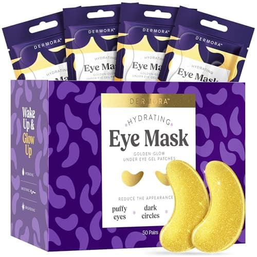 DERMORA Golden Glow Under Eye Patches | Rejuvenating Treatment | Dark Circles, Puffy Eyes, Refreshing, Revitalizing, Travel, Wrinkles | 50 Pairs Eye Gels - Image 1