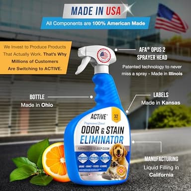 Pet Odor and Stain Eliminator - 32 oz ACTIVE Enzyme Cleaner for Dog & Cat Urine, Stain Remover Spray for Carpet, Upholstery, Hardwood, Spot Cleaning, Deodorizer for Dogs Cats Pets - Natural Citrus Oil - Image 6